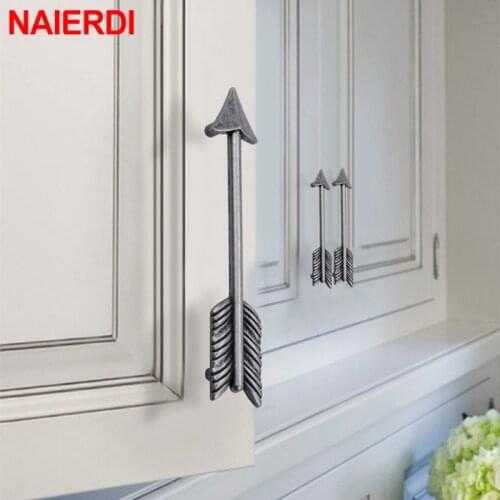 NAIERDI Zinc Alloy Black Silver Door Handle Cabinet Handle Arrow Creative Furniture Handle Door Drawer Knobs Furniture Hardware