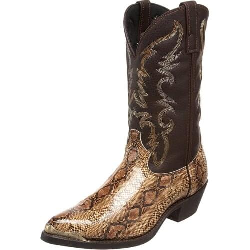 Retro Men Women Boots Golden Head Snake Skin Faux Leather Winter Shoes Embroidered Western Cowboy Boots Unisex Footwear Big Size