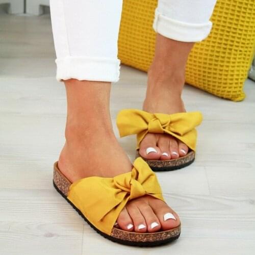 2021 Summer New Yellow Bowknot Breathable Suede Casual Slippers Thick-soled Non-slip Fashion Beach Shoes