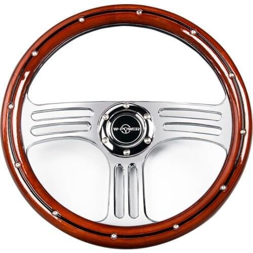 NEW 14inch Classic Sport Wooden Grain Silver Brushed Spoke Steering Wheel racing sport