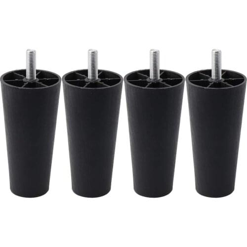 4pcs Round Tapered Black Plastic Furniture Legs Feet High 40 65 90 100 120MM with M8*25 Thread Shank for Sofa Couch and Chair