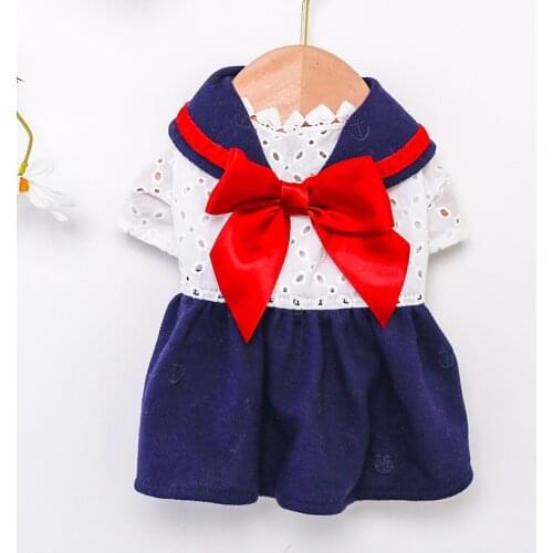Dog Clothes Splicing Japanese Style Pet Skirt Bowknot Spring Autumn Cat Clothes For Small Dogs Yorkshire Fashion Pet Clothing