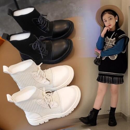 Girls Single Boots 2021 Autumn New Children Breathable Fashion Casual Girls Flying Woven Kids Leather Boots Fashion Hot Chic