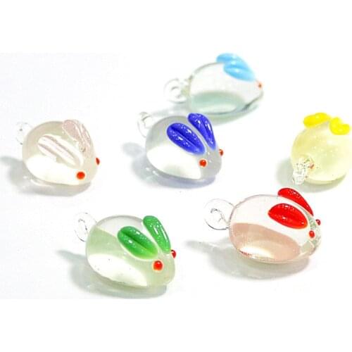 Hanging Miniature Handmade Glass Rabbit Figurines Cute Vivid Animals Easter Ornaments Home Garden Decoration Pendant Accessories