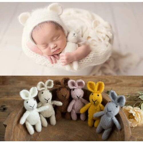 Newborn Baby Photography Props Cute Crochet Knitted Rabbit Doll Toy Handmade Infants Photo Shooting Accessories