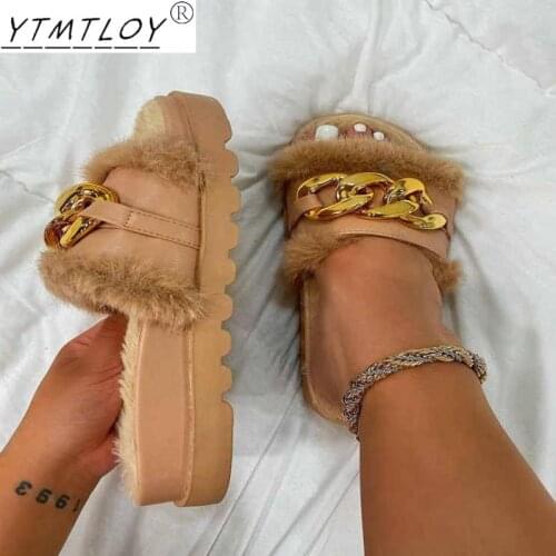Summer Plush Slippers Fashion Open Toe Solid Color Womens Sandals Metal Chain Outdoor Casual Womens Shoes Xl