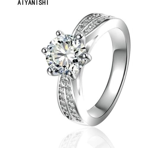 AIYANISHI 925 Sterling Silver Wedding Ring Round Finger Rings for Women Silver Engagement Bridal Ring Jewelry Gift Drop Shipping