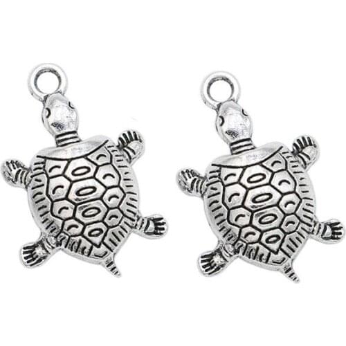 Tibetan Silver Plated Turtle Charms Pendants for Bracelet Jewelry Making DIY Handmade Craft 22x15mm