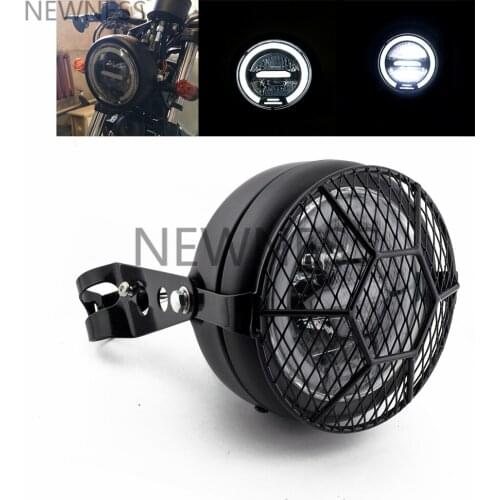 Universal Motorcycle LED Headlight Head Lamp Lampshade Grill Cover Retro Bracket Mask Mount for Harley Cafe Racer Bobber