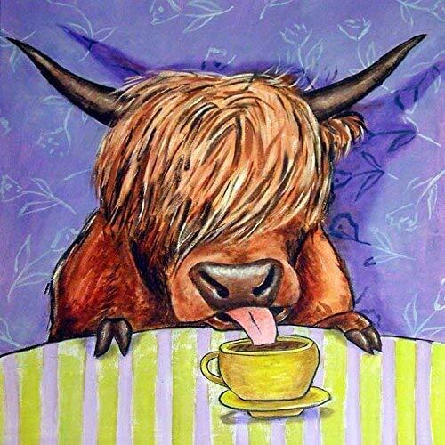 West Highland Cow at the Coffee Shop farm animal Decorative Painting Canvas Wall Art Living Room Posters Bedroom Painting