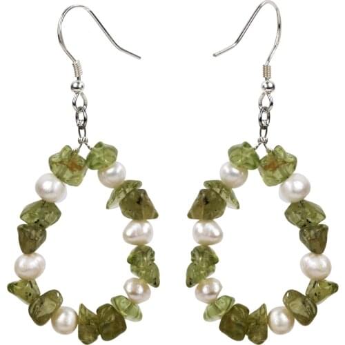 Yacq Peridot Pearl 925 Sterling Silver Drop Dangle Earrings Handmade Custom Jewelry Gifts for Women Mom Girls Wife Mothers Day