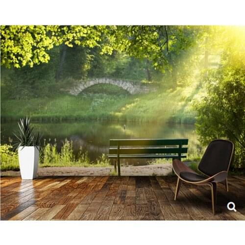 Custom natural landscape wallpaper,Bench on the bank of the river,3D photo murals for modern living room bedroom papel de parede