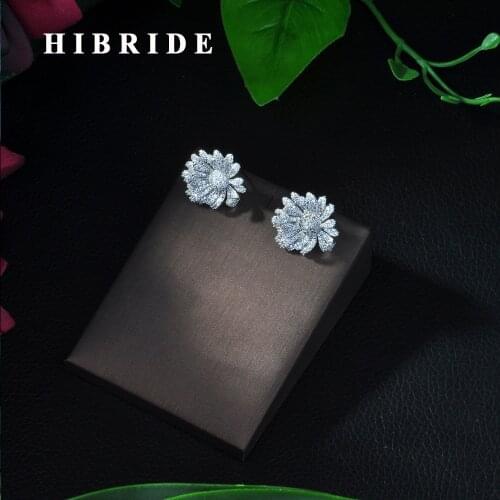 HIBRIDE Vintage Flower Shape Zircon Stud Earring Women White Gold Color Bridal Earrings For Wedding Party Gifts E-223