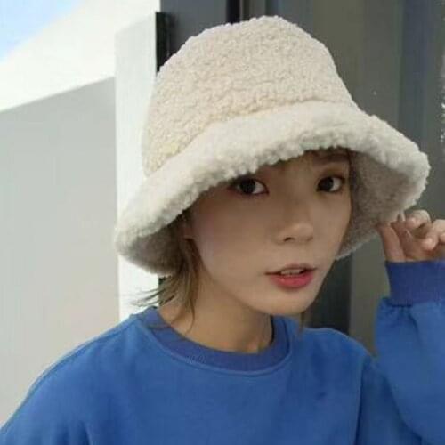 Faux Fur Winter Bucket Hat For Women Girl Solid Thickened Soft Warm Lady Outdoor Travel Fishing Cap Plush Fluffy Panama TG0101