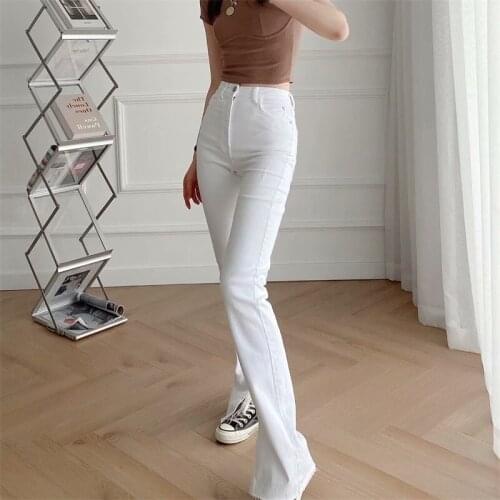 ZXQJ Woman 2021 Fashion Wide Leg Hem Slit Jeans Vintage High Waist Quality Harajuku Straight Pants Female Trousers Mujer