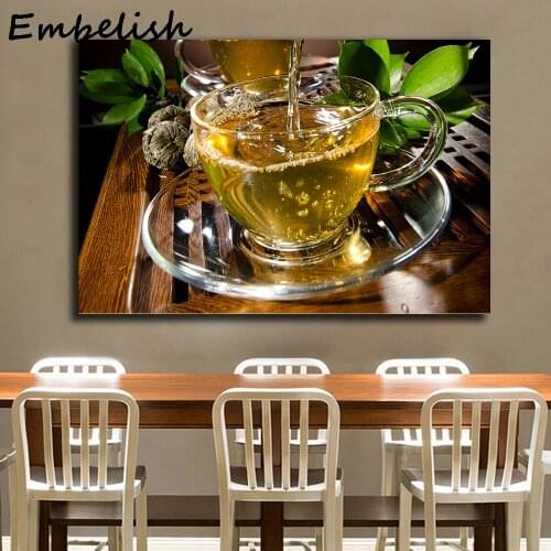 1 Pieces Green Tea Cup Modern Kitchen Home Decor Pictures For Living Room HD Print Canvas Oil Paintings Wall Art Bedroom Posters