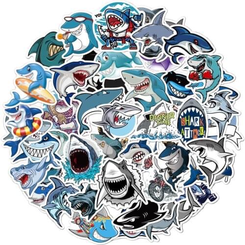 10/30/50PCS Cartoon Scary Shark Graffiti Stickers Laptop Scooter Waterproof Guitar Decoration Toys Wholesale