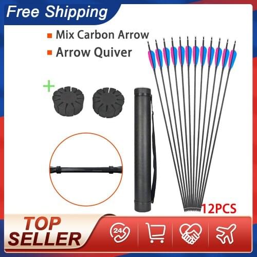 12pcs Mix Carbon 31" Turkey Feathers Arrows & Arrow Quiver & EVA Sponge Foam Bow Arrow With Screw Tip Broadhead Hunting Archery
