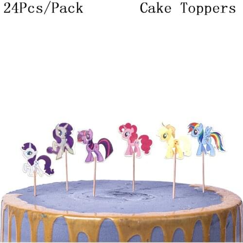 24pcs My Little Pony Happy Birthday Party Cake Topper Kids Favors Decorate Cupcake Toppers My Little Pony Baby Shower Supplies