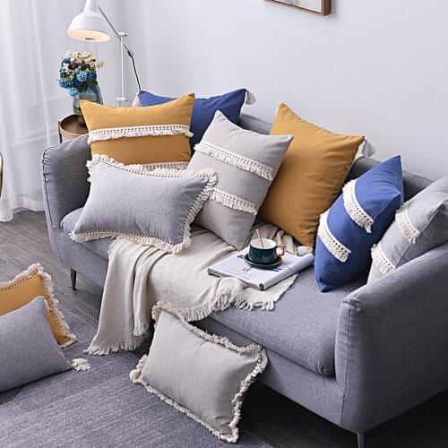 Grey Yellow Navy Beige Tassels Cushion Cover Home Dec Pillow Cover Bedroom Sofa Decoration PillowCase 30x50cm/45x45cm