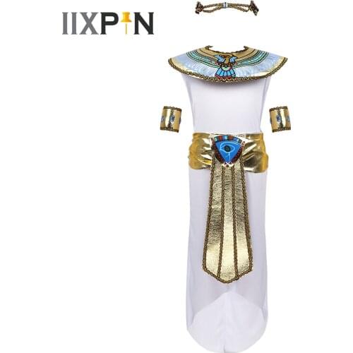 Kids Girls Egyptian Princess Costume Outfit Children Halloween Costumes Girls Egyptian Cosplay Carnival Fancy Dress Gold