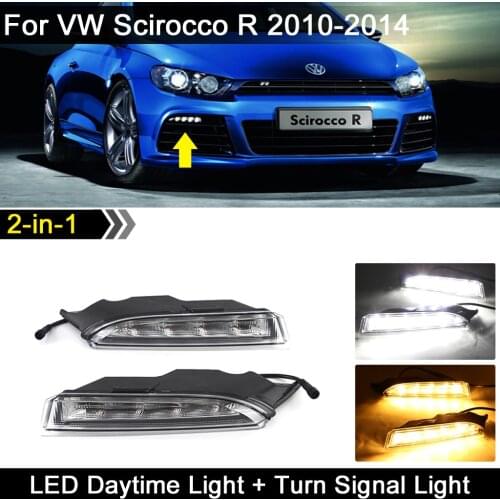 For VW Scirocco R 2010 - 2014 White LED Daytime Running Lights DRL With Yellow Turn Signal lamp