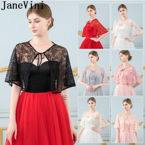 JaneVini Elegant Black Lace Wedding Cape Mariage 2020 Summer White Burgundy Bridal Wraps Party Prom Bolero Shrug Soft Cover Up