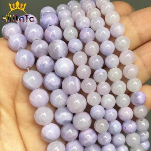 Purple Natural Jades Stone Beads Smooth Round Loose Spacer Beads For Jewelry Making DIY Bracelet Necklace 15'Strand 6/8/10/12m