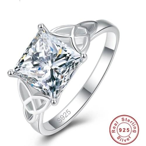 JQUEEN 8mm Square Natural Stone White CZ Ring Size 6/7/8/9 Hollow Out Knot S925 Sterling Silver Rings For Woman Fine Jewelry