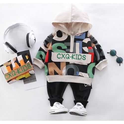 Baby Boys Clothing Sets Kids Fashion Letter Print Hooded Sweatshirt Pants 2 Pcs Set for Boy Children Casual Korean Clothes Suits