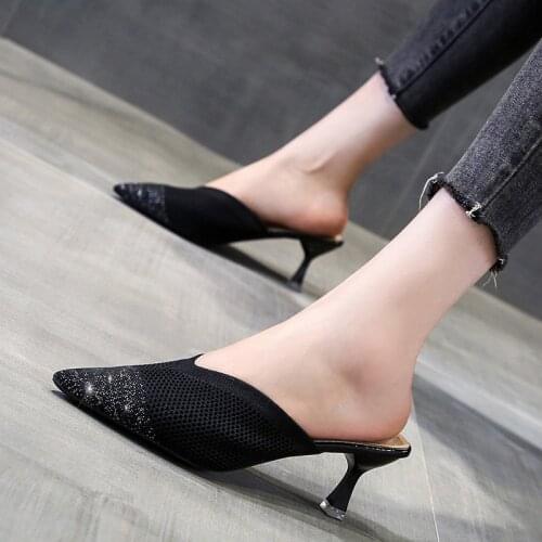 Summer 2020 new style sandals women Baotou pointed mesh fabric fashion women slippers fine heel high heel women shoes Z825