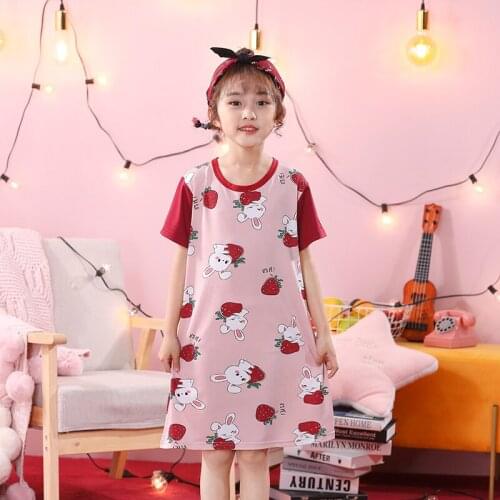 Summer Kids Nightdress Cartoon Printed Short Sleeve Girls Sleepwear Nightgowns Princess Clothing Sleeping Dress Children Lounge
