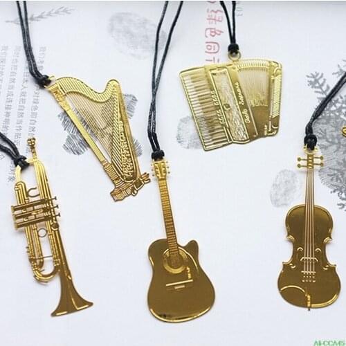 Cute Kawaii Golden Metal Music Bookmarks Piano Guitar Trumpet Designs Books Marks Korean Stationery School Gifts Decor Book Mark