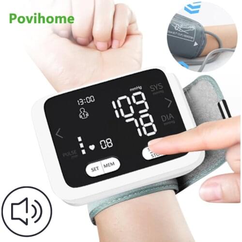 Povihome Blood Pressure Monitor Wrist Large LCD Display Intelligent Tonometer Sphygmomanometer Home Elderly Use Voice Broadcast