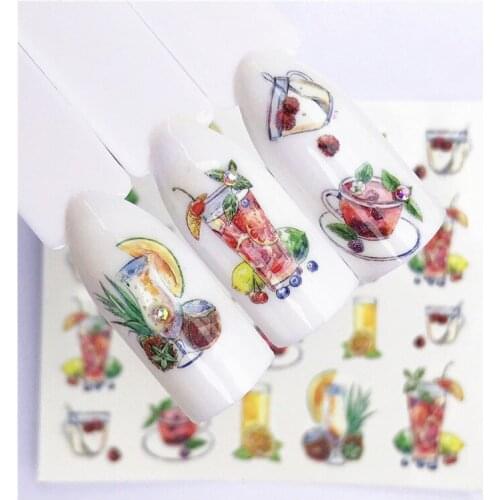 5 Pcs Fruit Christmas Nail Stickers Flowers pPlants Water Decal Cat Pattern 3D Manicure Sticker Nail Art Decoration m3N97