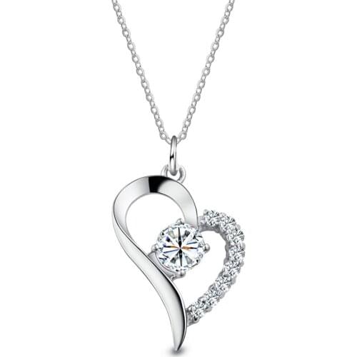 2020 New Fashion Jewelry Zircon Stone Simple Silver Plated Heart Pendant Necklaces For Women Girl Lady Crystal Wedding Jewelry