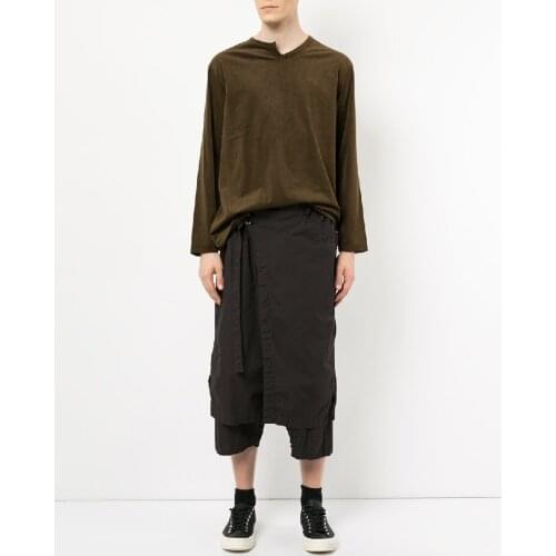 Clothing Mens GD Hair Stylist Catwalk autumn casual Fold Irregular culottes Wide Leg pants plus size costumes