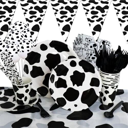 Cow Black And White Pattern Disposable Party Tableware Cow Theme Banner Balloons Birthday Party Decoration Birthday Party Stand