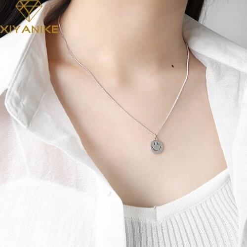 XIYANIKE Wholesale 925 Sterling Silver Charm Necklace for Women Korean Trendy Smiling Face Pendant Clavicle Chain Party Jewelry