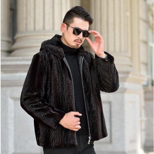 Autumn faux mink leather jacket mens winter thicken warm fur leather coat men slim jackets jaqueta de couro fashion hooded