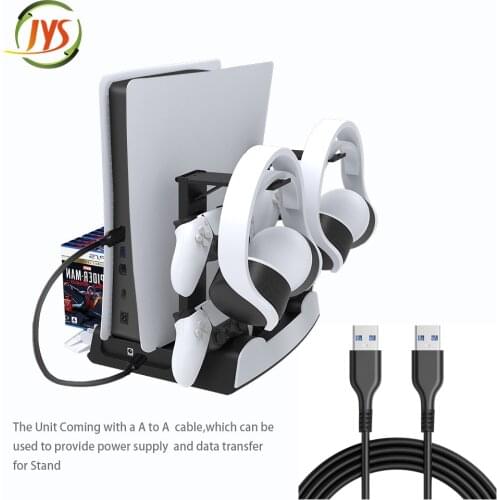 For PlayStation5 PS5 Digital / CD-ROM Console Cooling Fan Base With Controller Double Seat Charging + Earphone Disc Storage Rack