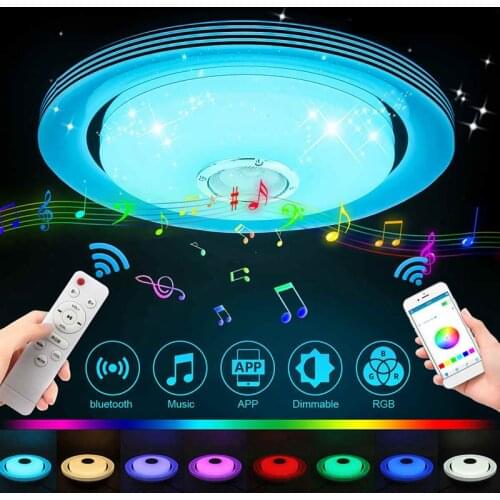 36/80W Smart Bluetooth Music LED Ceiling Light+Remote Control RGB Dimmable Round Star Point Ceiling Lamp Bedroom Home Droplight