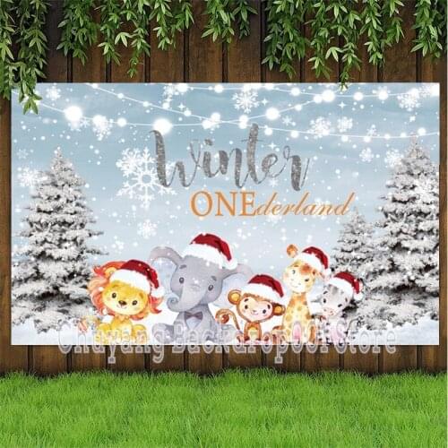 Baby Shower Christmas Backdrops Winter One Derland Snowflakes Pine Photo Booth Background Children Studio Props Backdrop