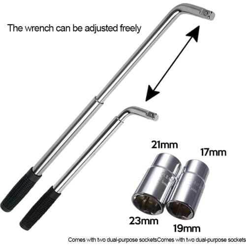 Telescoping Lug Wrench Spanner Lug Wheel Wrench with Sockets Wrench Car Repair Tools 17/19, 21/23mm