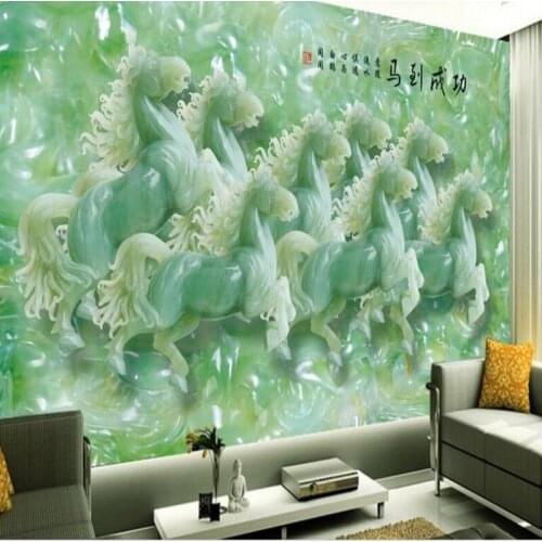 Wellyu Custom large fresco horse to the success of jade carving eight Chun Figure TV wall wallpaper papel de parede