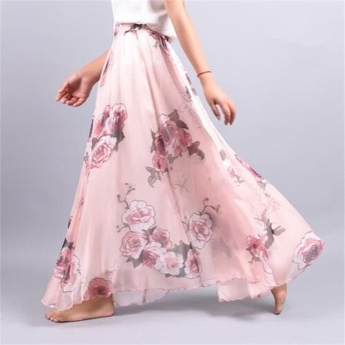 Bohemian chiffon skirt womens 2018 summer print long skirt fashion Elastic waist Slim female elegant Beach skirts IOQRCJV N148