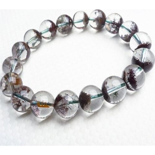 12mm Natural Red Phantom Ash Crystal Quartz Bracelets For Women Femme Transparent Charm Stretch Round Bead Bracelet