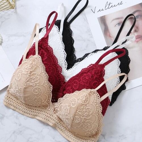 Sexy Lace Bra with Pads Thin French Style Bralette Wire Free Breathable Lingerie A B Deep V Cup for Women Retro Soutien Gorge BH