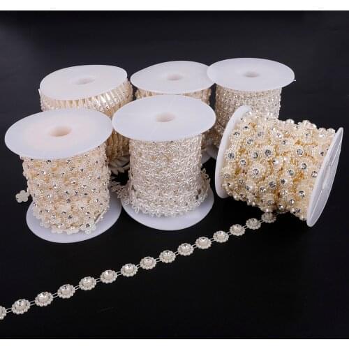 1-2m/Lot ABS Imitation Pearl Flower Beads Chain Trim Line Crystal Rhinestone for DIY Wedding Party Chrirtsma Tree Decorations