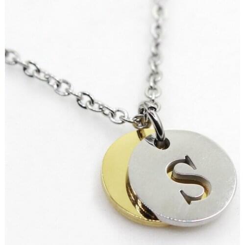 Stainless Steel Alphabet S 1pcs Initial Necklace Pendant Women Men Jewelry Stainless Steel Round Coin Letter Necklace Jewelry